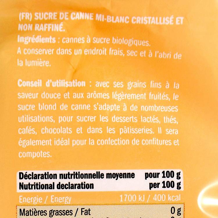 Le Sucre de canne blond BIO