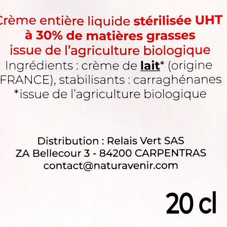 Les Crèmes entières liquides 30% BIO