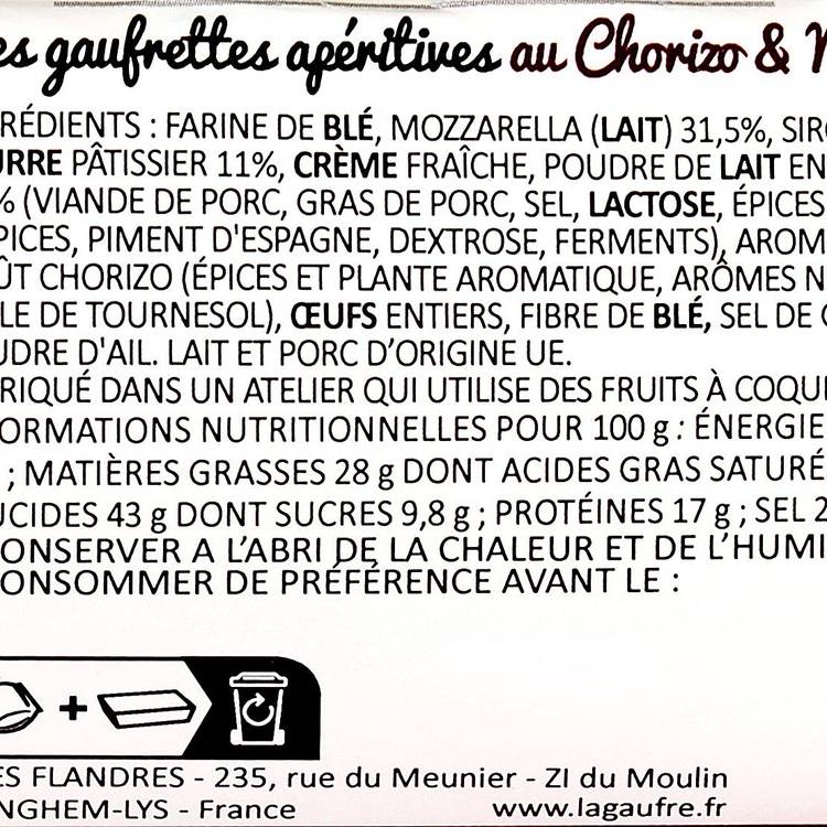 Les Gaufrettes apéritives chorizo et mozzarella