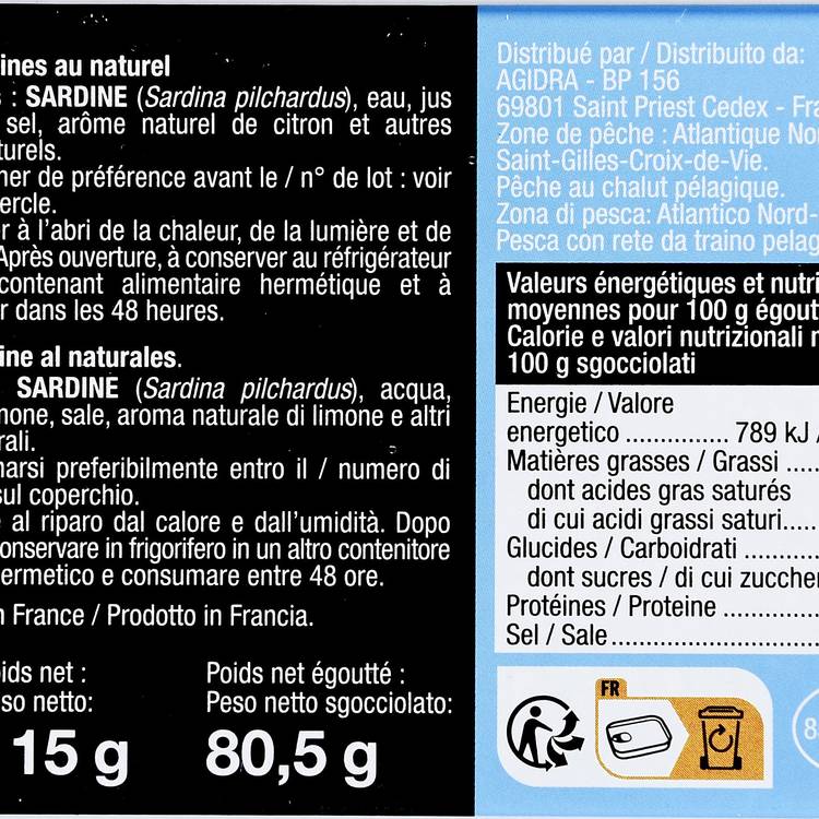 Les Sardines sans arêtes au naturel
