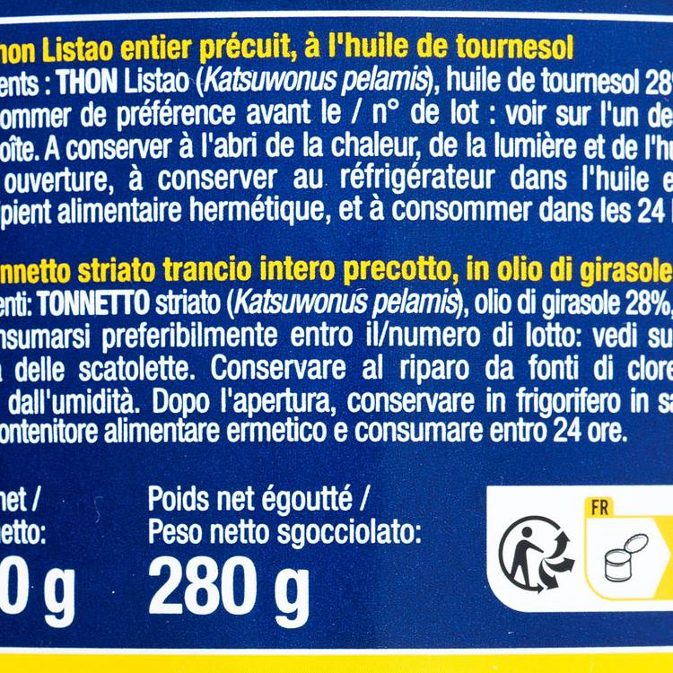Le Thon entier à huile