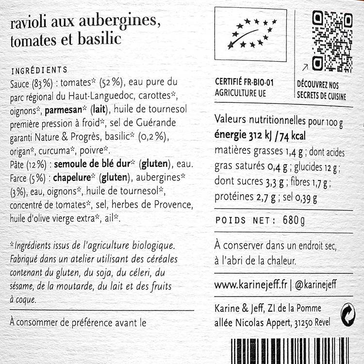 Les Ravioli aux aubergines tomate et basilic BIO