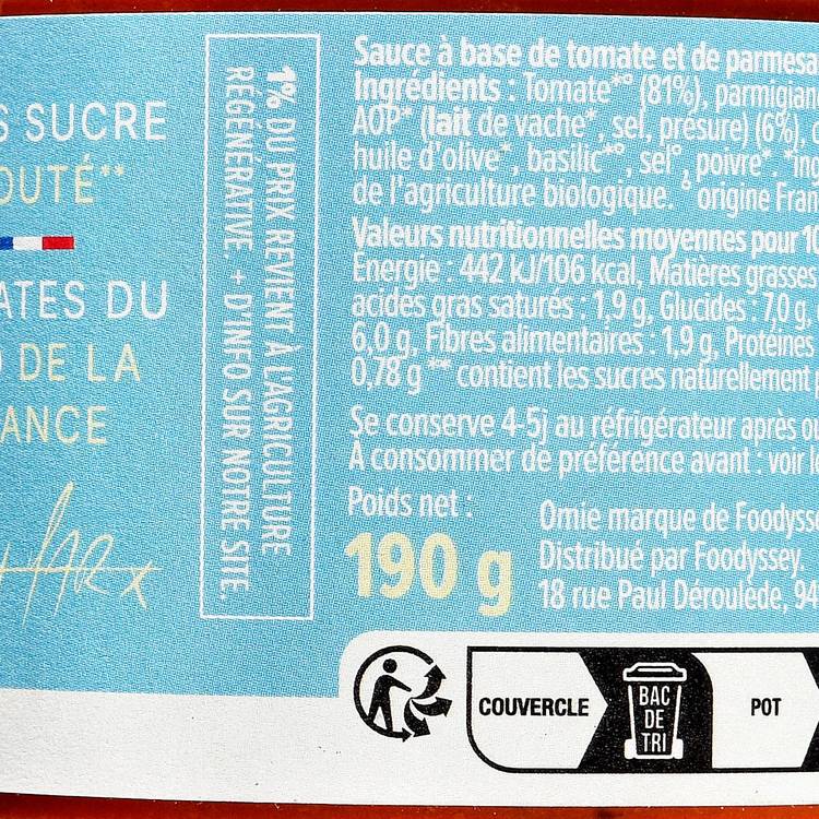 La Sauce tomate et parmesan BIO "Omie"