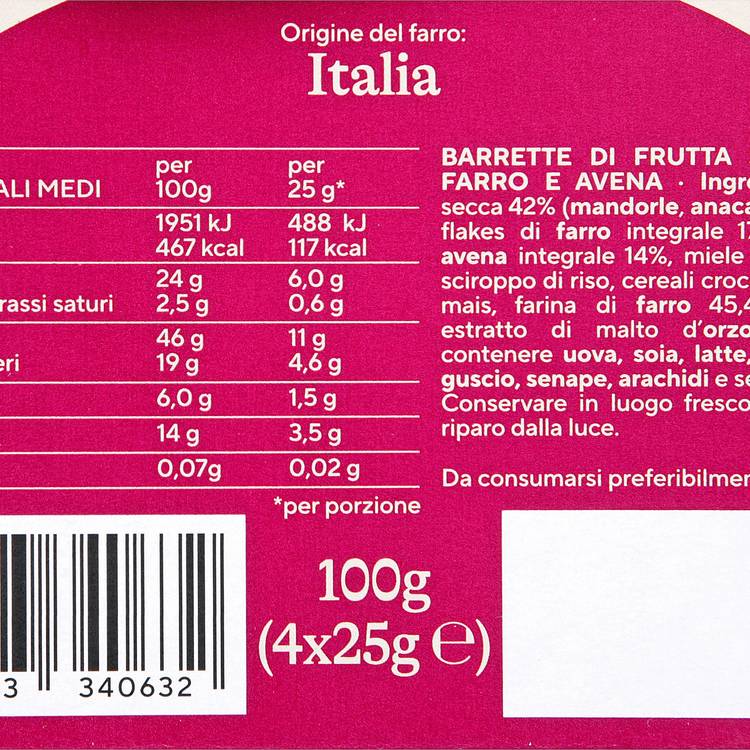 Les Barres de fruits secs à l'épeautre "Poggio del Farro"