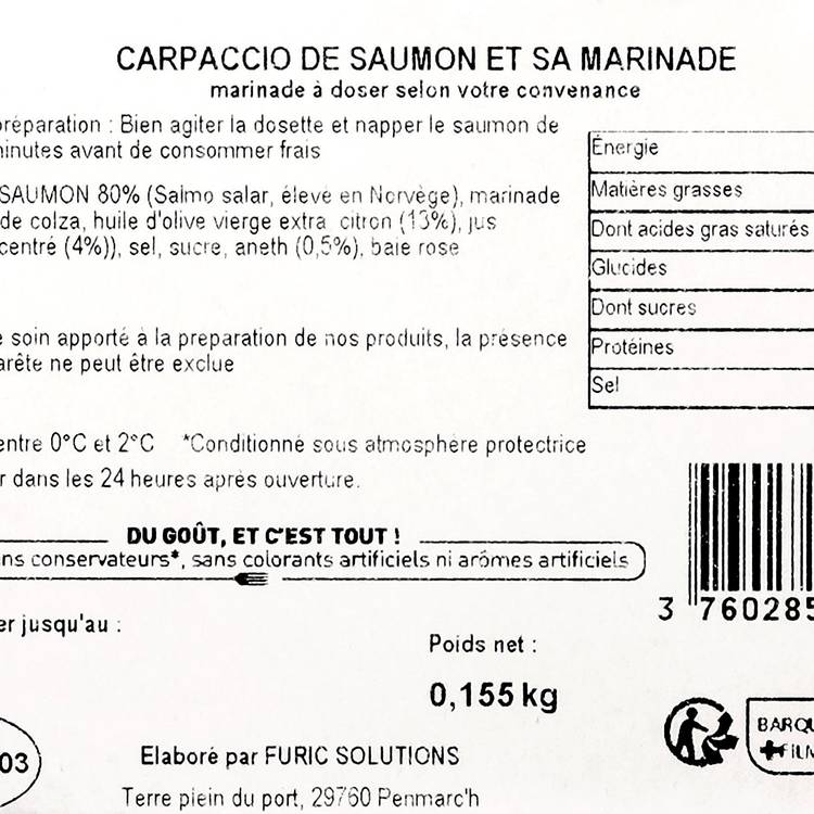 Le Carpaccio de saumon et sa marinade